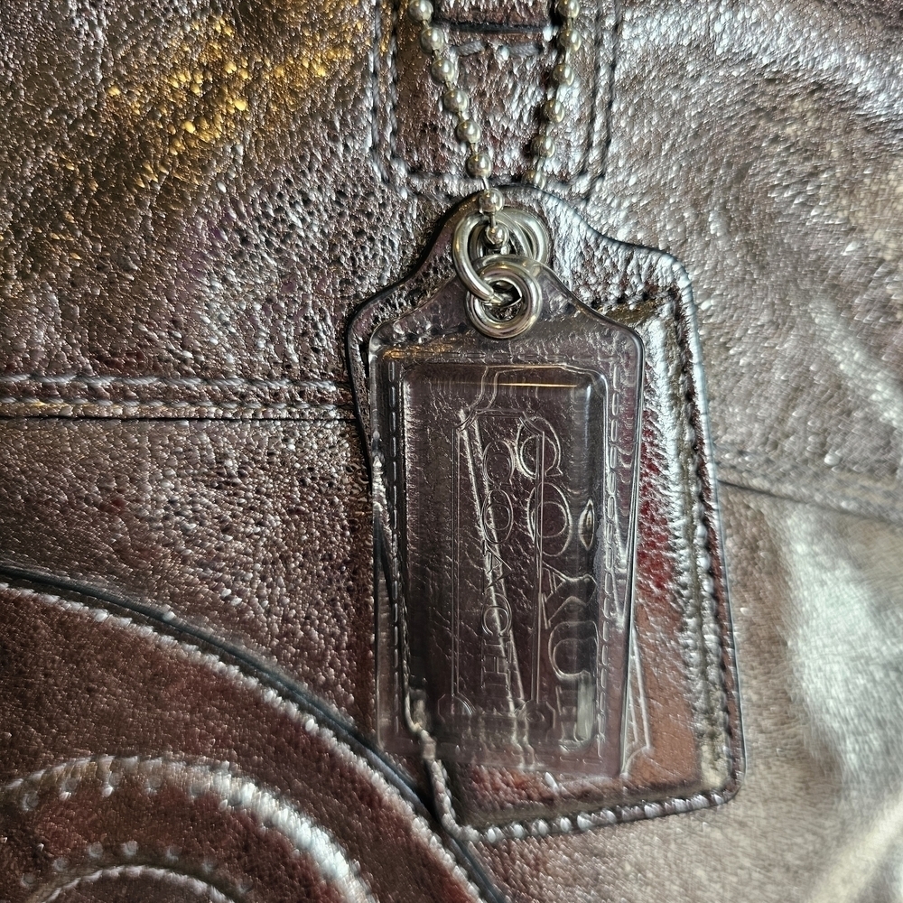 Coach Laura Metallic Bronze Leather Logo Tote Bag.  - Picture 4 of 10